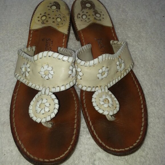 Size 8 Jack Rogers Leather Sandals Worn White - Picture 5 of 11